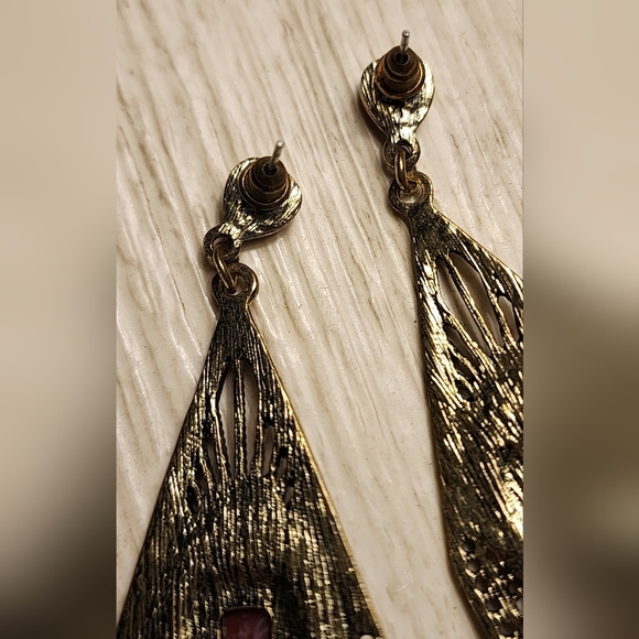 Boho Bronze And Pink Stone Teardrop Earrings - Picture 7 of 12